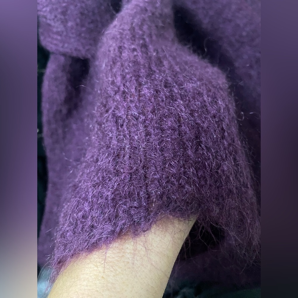 Eileen Fisher Draped Open Front Mohair Wool Cardigan Sweater plum color size XL - Picture 4 of 7